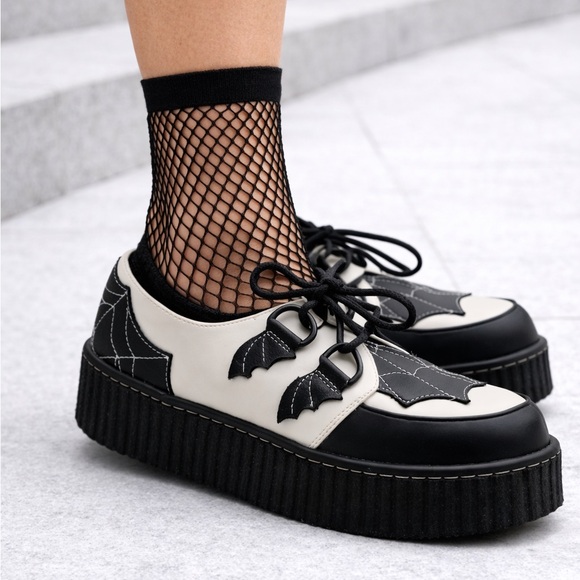 Creeper Shoes - Creepers StrangeCvlt- Krypt Spider Web White/Black Size 7